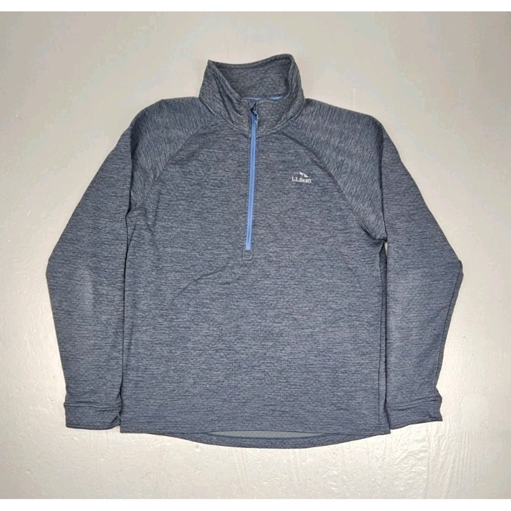 LL Bean Pullover Mens Medium Gray Quarter Zip Adventure Grid Fleece Hiking Top